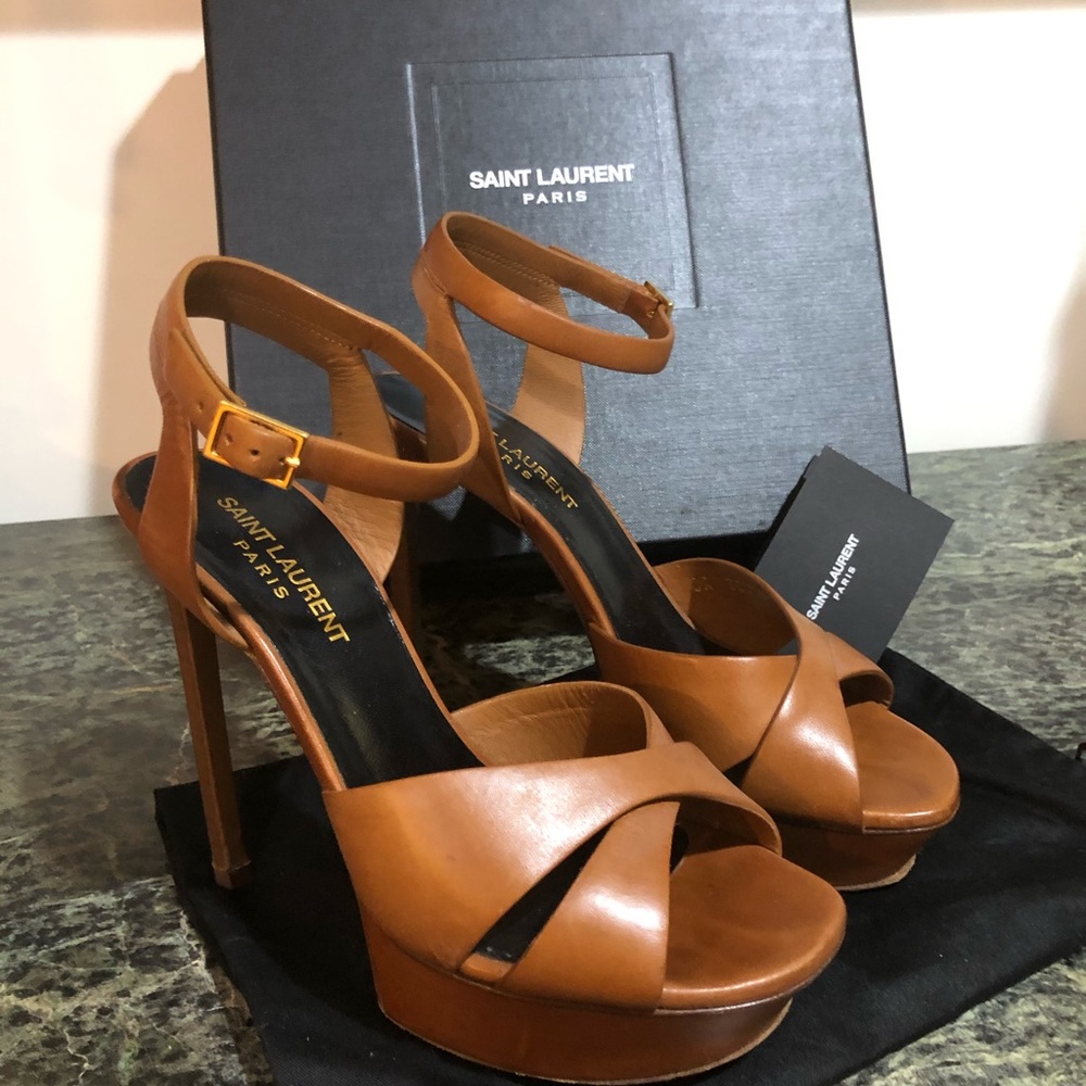 Saint Laurent Tribute Platform Leather Sandal 36.5